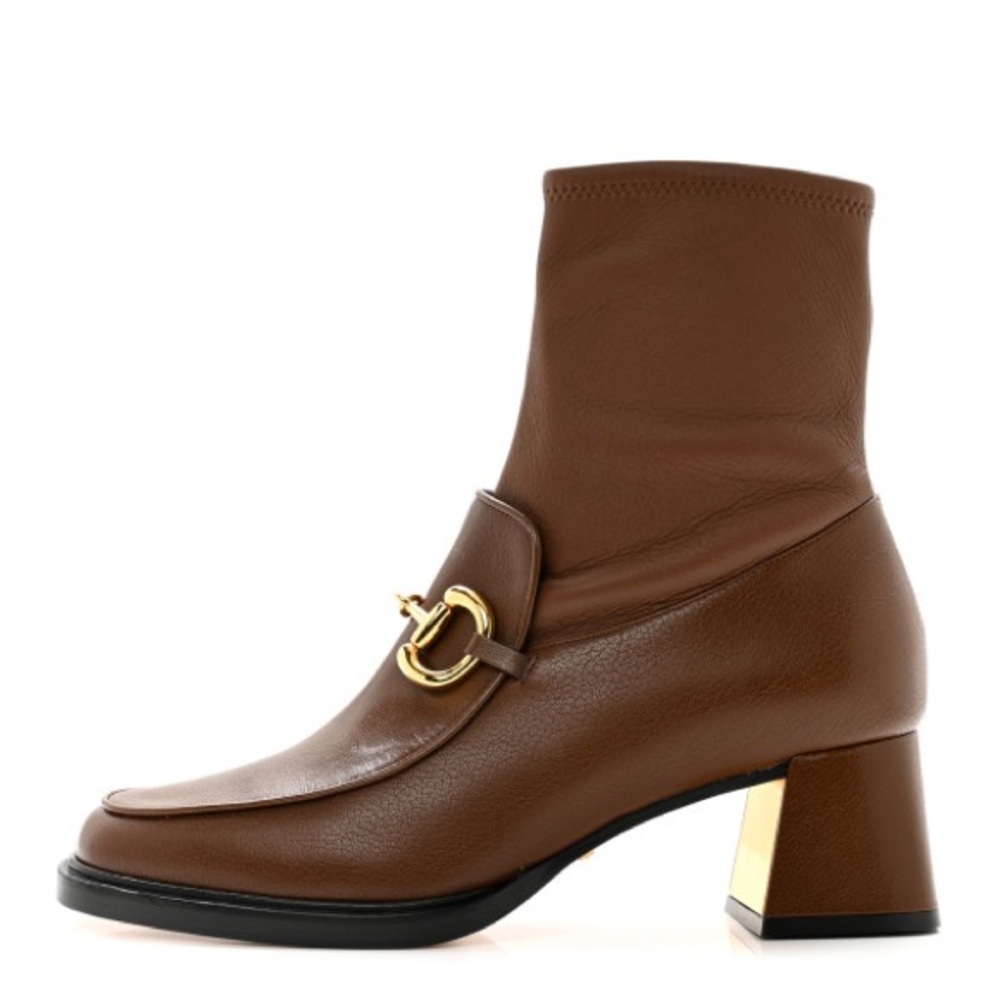 Gucci Quentin Nappa Stretch Granada Kid Horsebit 55mm Ankle Boots Brown Sugar